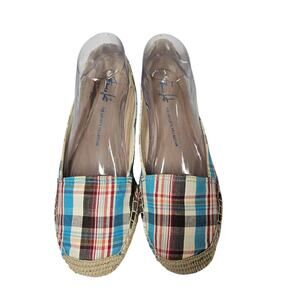 Franco Sarto Women's A-Whip Espadrille Flats Plaid Canvas 9.5M